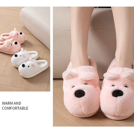 Cartoon Animal Dog Fluffy Slippers For Women House Winter Mules Platform Shoes Girls New Indoor Fuzzy Fur Slides Unisex Non-Slip
