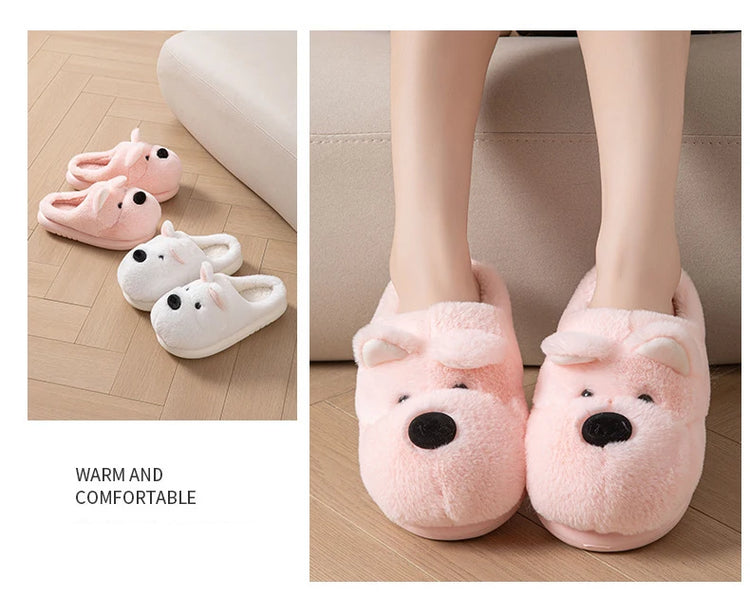 Cartoon Animal Dog Fluffy Slippers For Women House Winter Mules Platform Shoes Girls New Indoor Fuzzy Fur Slides Unisex Non-Slip