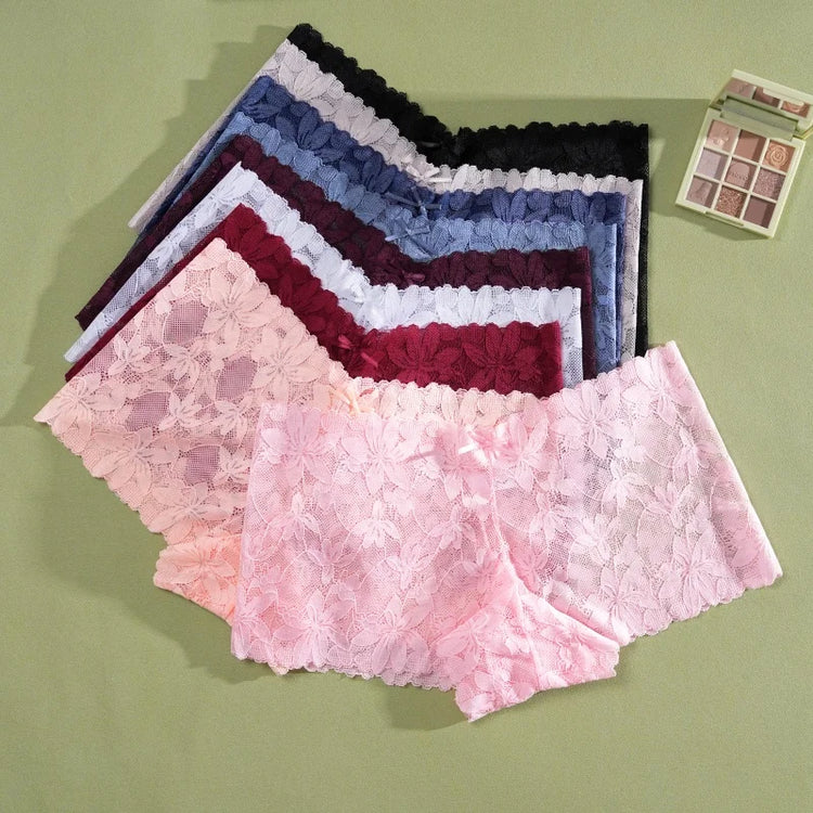 4Pcs/Set Women's Lace Panties Sexy Perspective Underwear Female Hollow Out Comfortable Underpants Low-Waist Breathable Lingerie