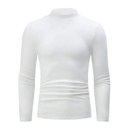 1/2piece Autumn And Winter Men's Semi High Neck Fashionable Base Long Sleeved Top Solid Color Casual Sports Fitness Warm T-shirt PlatiNum
