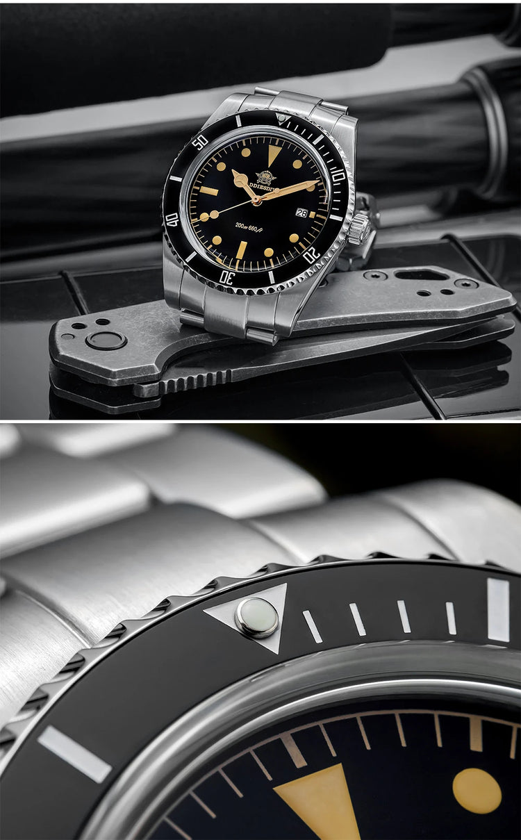 ADDIESDIVE 39mm Men's Analog Quartz Watch Ceramic Bezel K1 Domed Glass 200m Water Resistance C3 Super Luminous  Men's Dive Watch