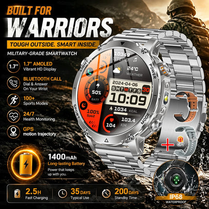 Military Grade Sapphire Smart Watch HeartRate SO2 BT5.3 Call Custom dial Smartwatch for Men Breathable Band Sports watch 1400mAh
