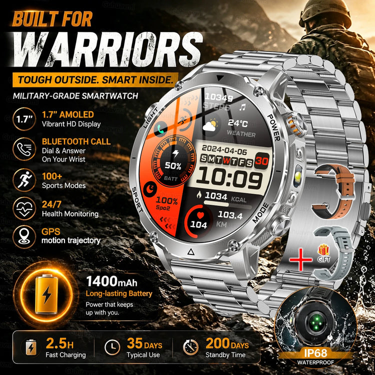 Military Grade Sapphire Smart Watch HeartRate SO2 BT5.3 Call Custom dial Smartwatch for Men Breathable Band Sports watch 1400mAh