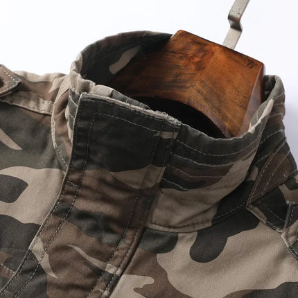 Vintage Style Men's Autumn Casual Jacket Tactical Camouflage Coat Stand Collar Outdoor Jacket Spring Outerwear