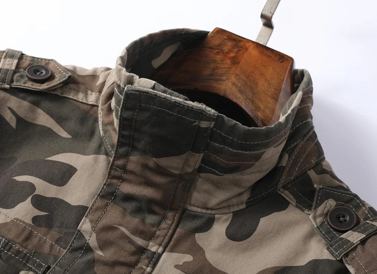 Vintage Style Men's Autumn Casual Jacket Tactical Camouflage Coat Stand Collar Outdoor Jacket Spring Outerwear