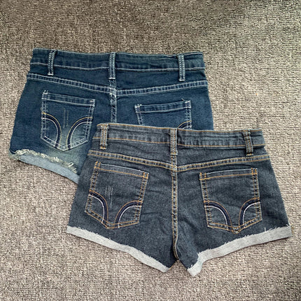 Y2K Women's Embroidered Wrap-Style Denim Shorts Summer Korean Style Sexy Low-Rise Women's Denim Shorts Stretch-Fit Hot Pants PlatiNum