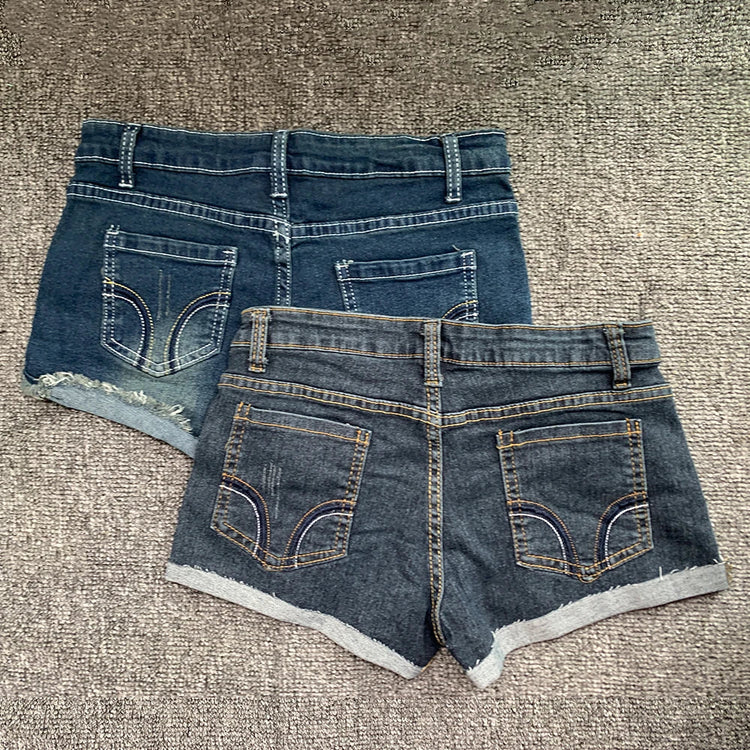 Y2K Women's Embroidered Wrap-Style Denim Shorts Summer Korean Style Sexy Low-Rise Women's Denim Shorts Stretch-Fit Hot Pants PlatiNum