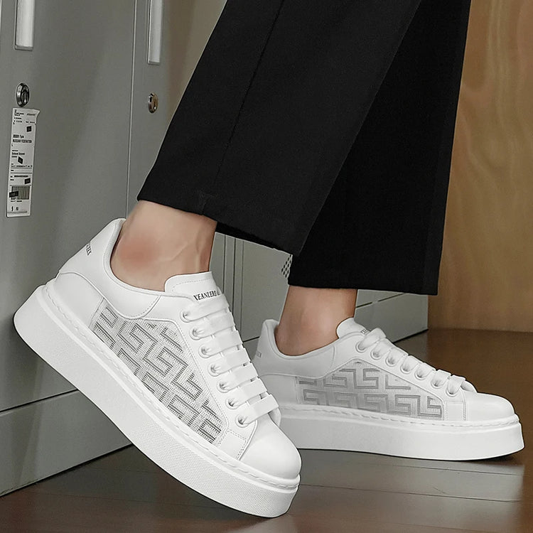 Big Size Men Platform Skate Sneakers Faux Leather Thick Sole White Business Casual Walking Footwear Zapatillas Hombre