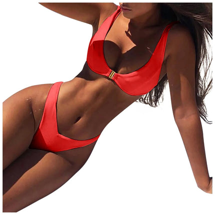 Muslimmuslimlim's Sexy muslimah Fashion tinta unita costumi da bagno donna vita alta Gold Lock Bikini Sexy Beachwear costume da bagno platinumshop