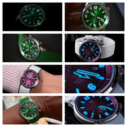 WISHDOIT 2026 Double Crown Auto Mechanical Watch, Radioactive Texture Dial Rotating Inner Shadow Bezel 150M Waterproof