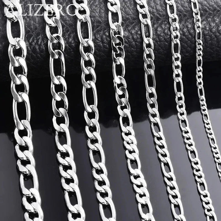 Men's 925 Sterling Silver Necklace 2/4/6/8/10/12MM 40-75cm Figaro Chain Necklace Lobster Clasp Men Women Engagement Jewelry PlatiNum
