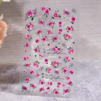1Pcs 5D Jelly White Lily Red Strawberry Nail Art Sticker Peony Rose Camellia Embossed Nails Decals Delicate Nail Art Decorations