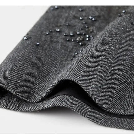 SENTUBILA Women's Sequin Skirt 2025 Elegant Wool Blend Bead Embroidery A Line Short Skirt Winter Thick Commute Clothes 161QA6559 PlatiNum
