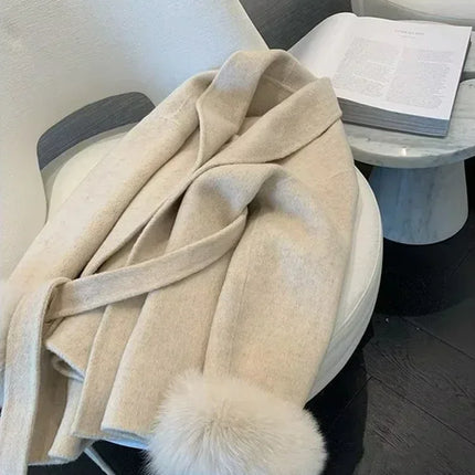 Korean Fashion Women Spring Thin Faux Fur Loose Coat Belt Vintage Jackets Clothes Casual Streetwear Korean Fashion Overcoats
