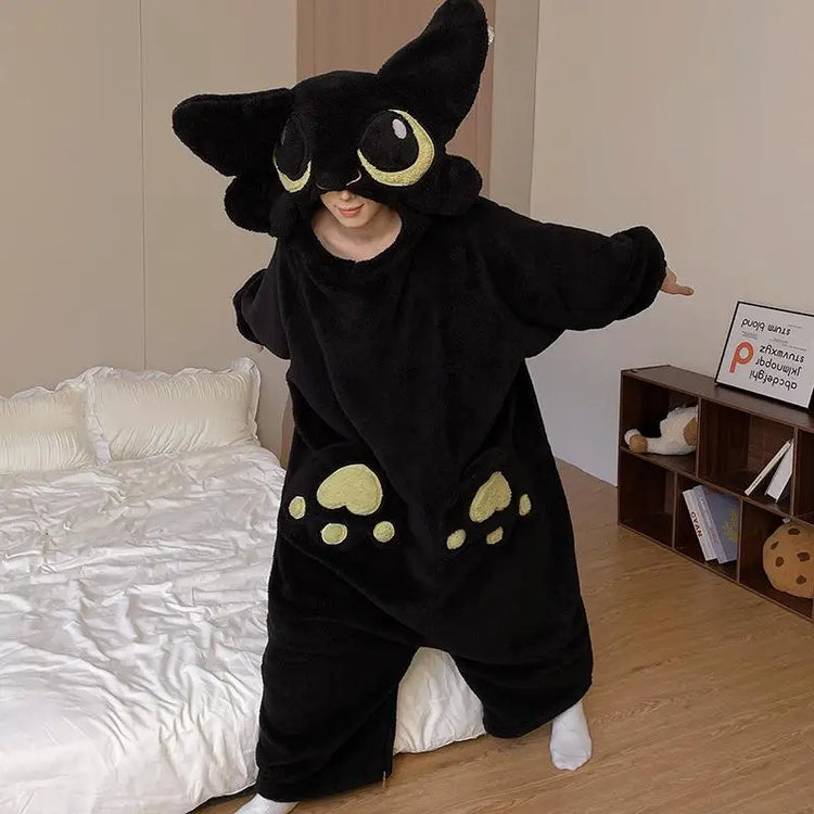 Anime Toothless Boys Girls Bodysuit Pajamas Autumn Winter Coral Fleece Thickened Warm Nightgown Wearing Home Clothes Outside