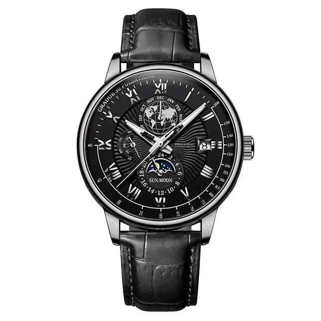 Orologio da uomo di lusso cronografo impermeabile modello fasi lunari orologio da polso da uomo luminoso in pelle orologi al quarzo da uomo orologio Casual platinumshop