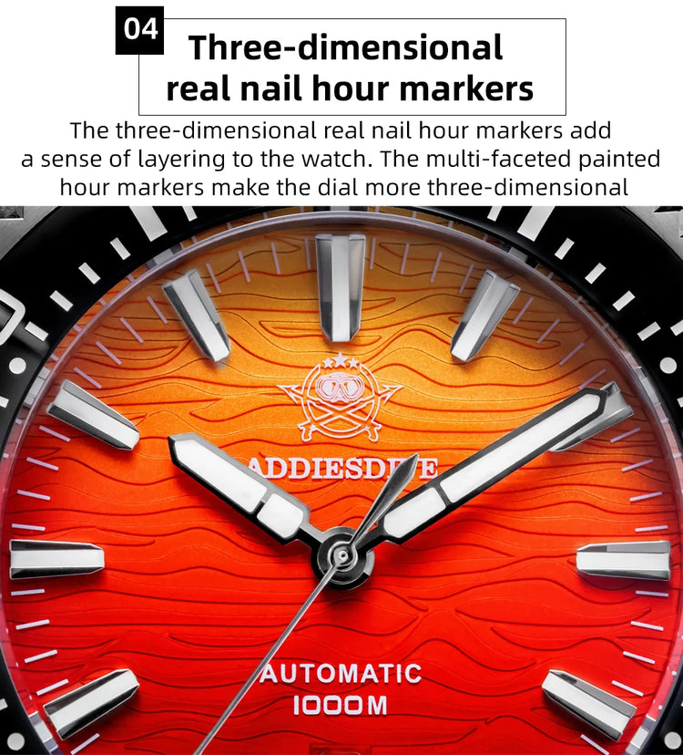 ADDIESDIVE 1000m Waterproof Diver Watches Sapphire Glass Automatic Mechanical Watches Super Luminous AD2526 Gradient Wristwatch