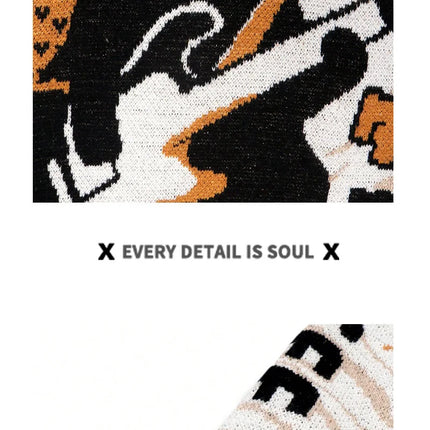 2026 Spring/Summer Men's and Women's Retro Cartoon Pattern Knitted Sweater - Loose and Comfortable Long-Sleeved Knitted Sweater