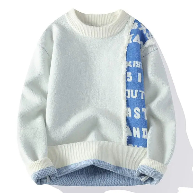 2024 Patchwork Knitted Sweater Trend High Street Autumn Winter Warm Men's Tops Hip-hop Street Clothing Fishing Sports Pullover