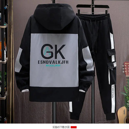 Autumn Casual Men Sets Two Pieces Fashion Korean Trend Hooded Jacket + Pants Spring Baseball Uniform Suit Man Outfit