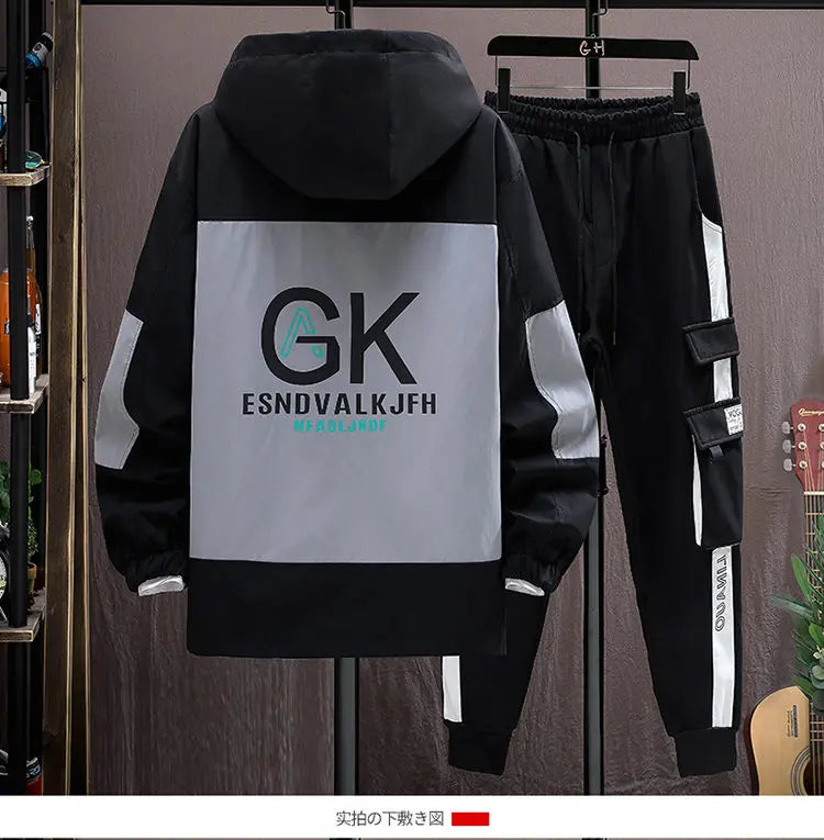 Autumn Casual Men Sets Two Pieces Fashion Korean Trend Hooded Jacket + Pants Spring Baseball Uniform Suit Man Outfit