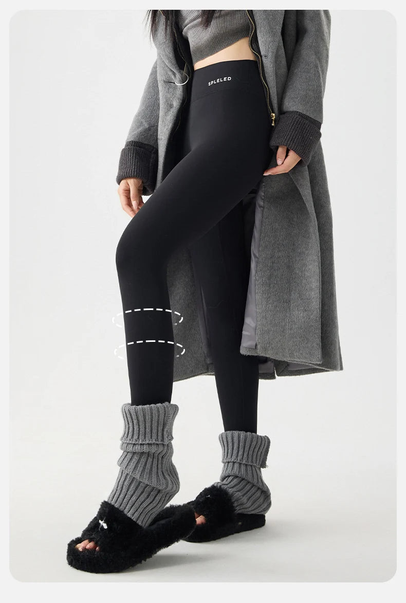 BIVIGAOS Autumn Winter Thick Foot Pants Sharkskin Leggings Women's Rabbit Fleece Warm Leggings High Waist Elastic Non Trace Yoga