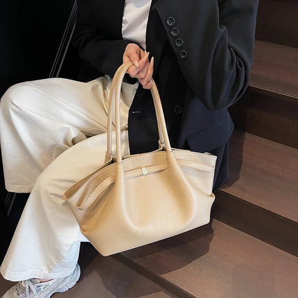 Nuove Borse a Spalla di Lusso 2026 con Motivo Lychee, in Pelle PU Tinta Unita, Borse da Donna di Grande Capacità, Borsa Tote da Viaggio