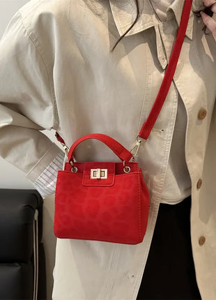 Elegante Mini Borsa a Tracolla con Manico Superiore, Chiusura Dorata, Versatile Borsa in Finta Pelle Scamosciata e Pelle per Uso Quotidiano Femminile