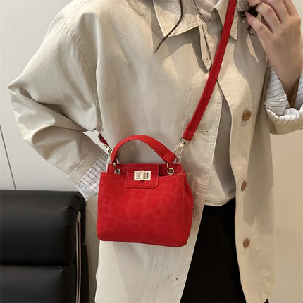 Elegante Mini Borsa a Tracolla con Manico Superiore, Chiusura Dorata, Versatile Borsa in Finta Pelle Scamosciata e Pelle per Uso Quotidiano Femminile