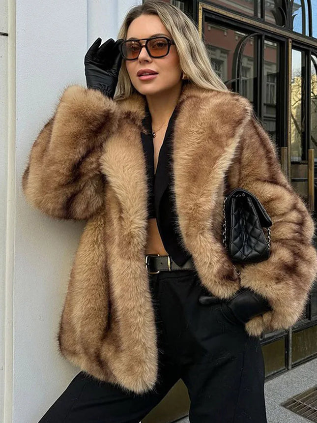 ZADORIN Oversized Woman Coats Winter Clothes Lapel Thicken Brown Faux Fur Coat Luxury Fluffy Jacket Ladies Coats Chic Outerwears