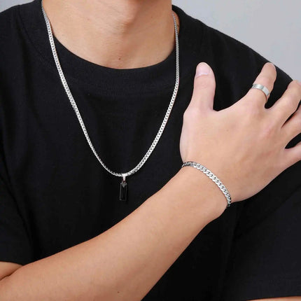 Elegante Set di Gioielli da Uomo con 3 Pezzi, Catena Cubana Piatta, Ciondolo Geometrico in Acciaio Inox con Pietra, Gioielli Hip Hop, Regalo per Lui platinumshop