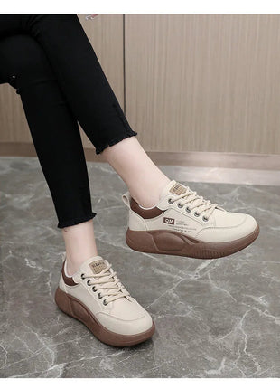 New Women's Shoes 2024 Spring Thick Sole Elevated Shoes Sports Shoes Women's Shoes Student Street Casual Board Shoes PlatiNum