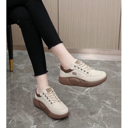 New Women's Shoes 2024 Spring Thick Sole Elevated Shoes Sports Shoes Women's Shoes Student Street Casual Board Shoes PlatiNum