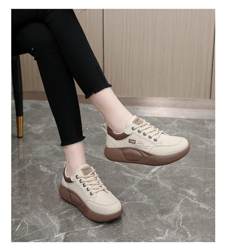New Women's Shoes 2024 Spring Thick Sole Elevated Shoes Sports Shoes Women's Shoes Student Street Casual Board Shoes PlatiNum