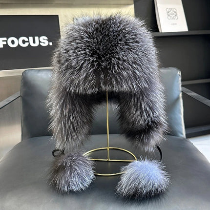 2026 100% Real Fox Fur Hats Women's Russian Ushanka Aviator Trapper Snow Skiing Hat Caps Earflap Winter Raccoon Fur Outerwear Ha