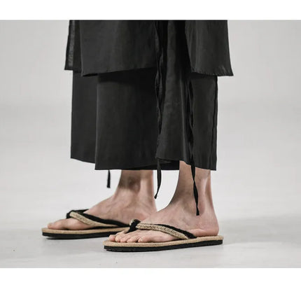 Pantaloni da uomo irregolari in cotone e lino, stile Harajuku, a gamba larga, tinta unita, casual, con elastico in vita, vestibilità ampia, stile punk