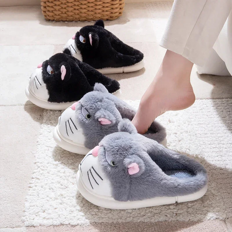 Fluffy Slippers Women Cute Cartoon Winter Plush Home Shoes Girls Casual Large Size Flats