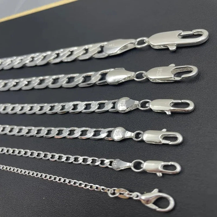 Wholesale 925 Sterling Silver Necklace 2-12mm Width 40-75cm Long Chain Lobster Clasp Men and Women Engagement Jewelry PlatiNum