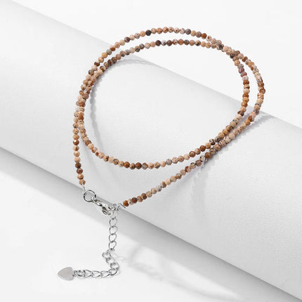 Mini Stone Beaded Necklace 2mm Faceted Natural Agat Quartzs Necklaces Female Fashion Party Choker for Women Girls Jewelry Gift PlatiNum