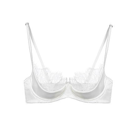 MOYISU No‑Wire French Lace Half‑Cup Bra Set Women Ultra‑Thin Transparent Green Lingerie, Daily Brassiere 32‑38 AB for Small Bust