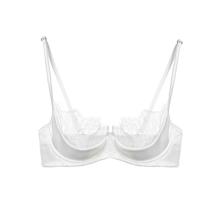 MOYISU No‑Wire French Lace Half‑Cup Bra Set Women Ultra‑Thin Transparent Green Lingerie, Daily Brassiere 32‑38 AB for Small Bust