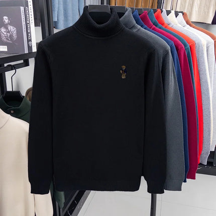 High-End Man Spring Long-Sleeved Knitwear Bear Print High Neck Hot Pullover Versatile Trend Leisure Warm Sweater Men's Clothing