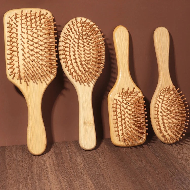 Natural Bamboo Paddle Comb Air Cushion Comb Scalp Massage Anti-Static Tangle Free Comb, Special for Real Hair Wigs