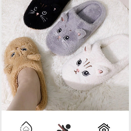 Winter Cute Cat Plush Slippers Women Indoor Comfortable Quiet Soft Sole Floor Slides Couples Winter Warm Fuzzy House Sandals