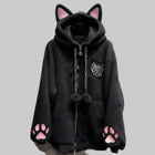 Cute Cat Ear Velvet Hoodies Women Cat Claw Long Sleeve Coat Black Harajuku Y2k 2000s Punk Rock Goth Sweetheart Women Jackets