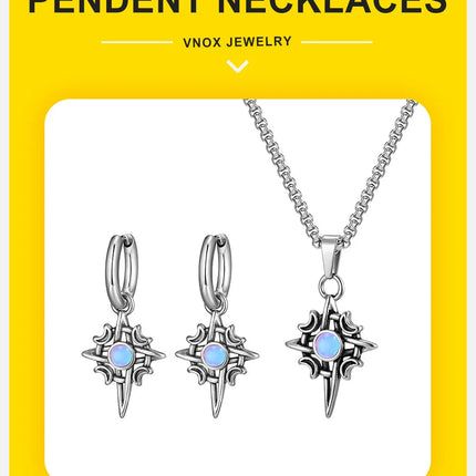 Vnox Witches Knot Moon Star Collane con ciondolo Orecchini per uomo Donna, set di gioielli con collare in pietra di luna con nodo celtico in acciaio inossidabile platinumshop