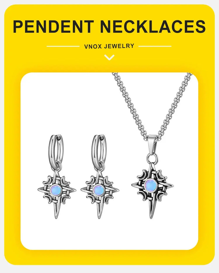 Vnox Witches Knot Moon Star Collane con ciondolo Orecchini per uomo Donna, set di gioielli con collare in pietra di luna con nodo celtico in acciaio inossidabile platinumshop