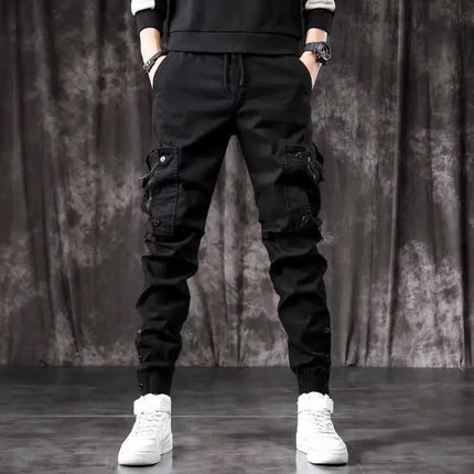 Men's High End Functional Cargo Pants Slim Fit Tapered Leg Spring Autumn Utility Workwear Design Elastic Cuff Sports Pants
