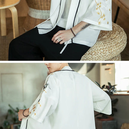 Japan Samurai Shirt uomo ricamato Kimono giapponese manica corta Cardigan uomo estate sottile moda Casual Yukata Cardigan Top uomo