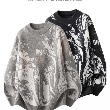 All-Over Floral Jacquard Pattern Pullover Sweater, Casual Crew Neck Knit Men's Pullover, Super Cool Winter Gift